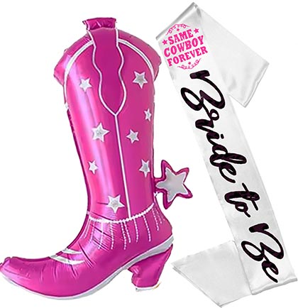 Same Cowboy Black Glam Bride to Be White Sash &amp; Boot Balloon Set
