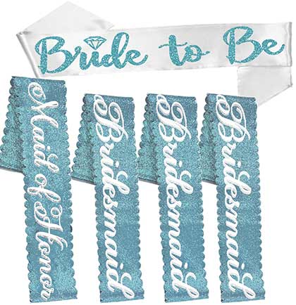 Bridal Party Ice Blue Sashes - Set of 5