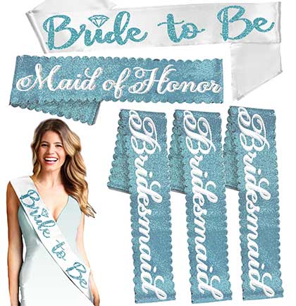 Bridal Party Ice Blue Sashes - Set of 5