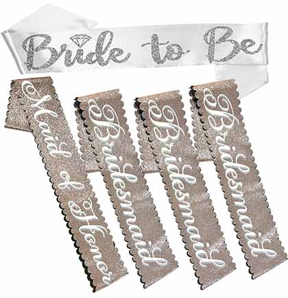 Bridal Party Silver &amp; Rose Sashes - Set of 5