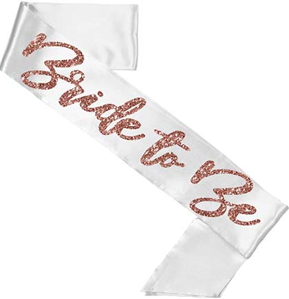 Glam Rose Gold Bride to Be Sash &amp; White Bow - Set of 2