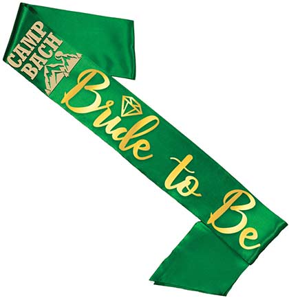Tan Camp Bach Bride to Be Gold Diamond Green Sash