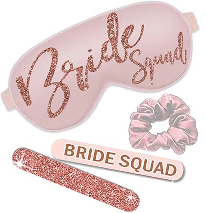 Rose Gold Bride Squad Mask, Scrunchie & Nail File Set