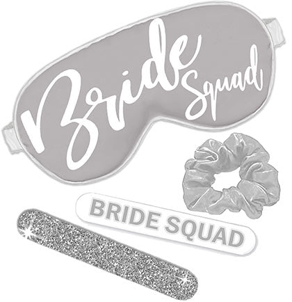 Silver Bride Squad Mask, Scrunchie & Nail File Set