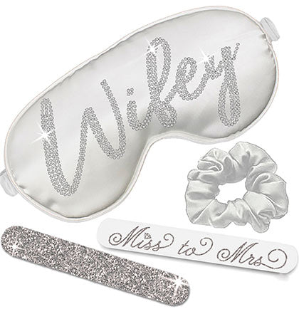 Rhinestone Wifey White Mask, Scrunchie &amp; Nail File Set