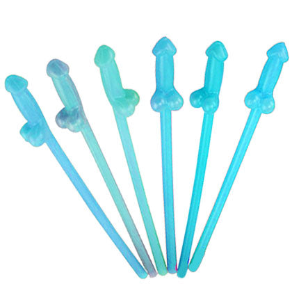 Set of 6 Blue Plastic Penis Straws
