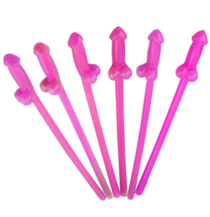 Set of 6 Pink Plastic Penis Straws