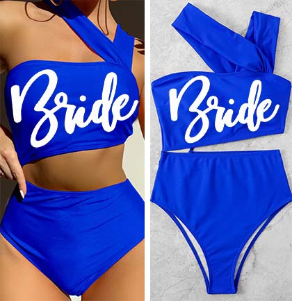 Bride White Glam Cut-Out Blue Swimsuit