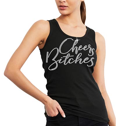 Cheers Bitches Rhinestone Black Tank Top