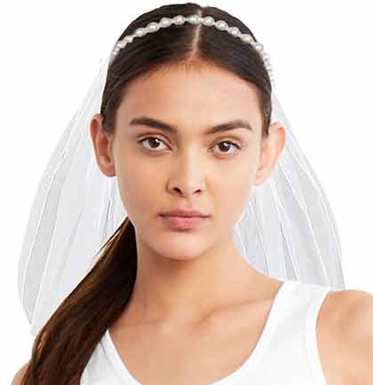 Pearl Headband &amp; Bachelorette Length Veil