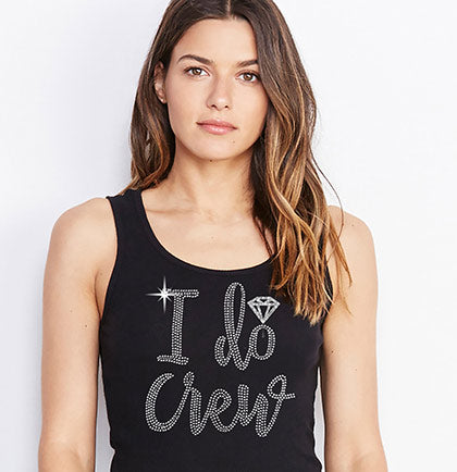 I Do Crew Diamond Rhinestone Black Tank Top