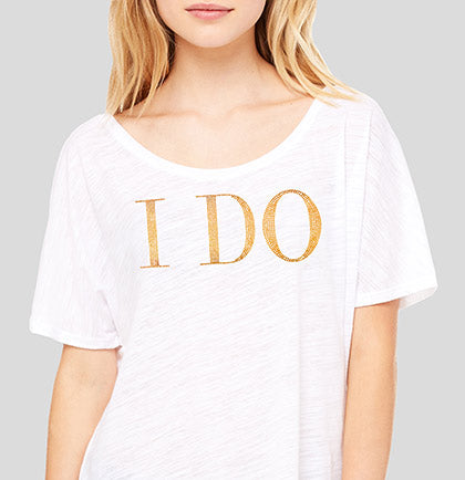 I Do gold rhinestud white tshirt
