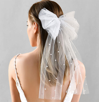 Pearl Veil and Hair Bow Clip for Bachelorette Party White Pearl Veil