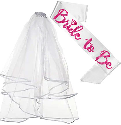 White &amp; Hot Pink Glitter Diamond Luxury Bride Veil &amp; Sash Set