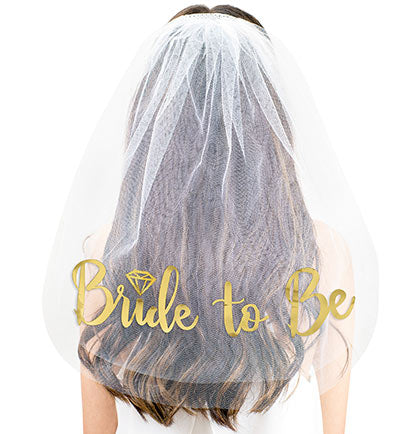 Gold Foil Bride to Be Diamond Veil - White