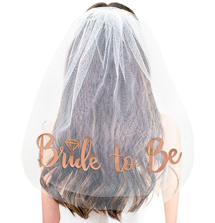 Rose Gold Foil Bride to Be Diamond Veil - White