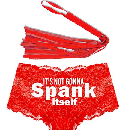 White Spank Itself Red Lace Boyshort & Red Whip Set