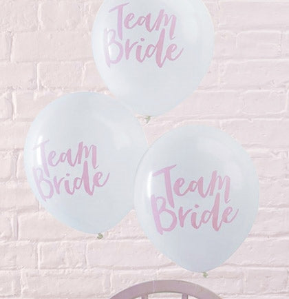 These white and pink Team Bride balloons are the perfect way to decorate the bachelorette party. This set of 10 latex balloons will work for any themed bachelorette party or bridal shower. 