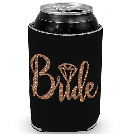 Bride w/Diamond Silver Glitter Bottle Cooler, Bachelorette Koozie