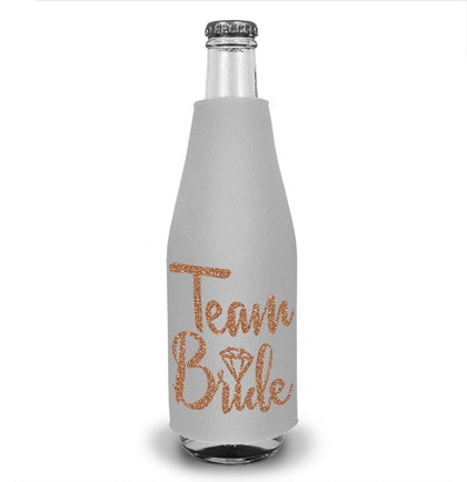 Team Bride Diamond Rose Gold Glitter Bottle Cooler