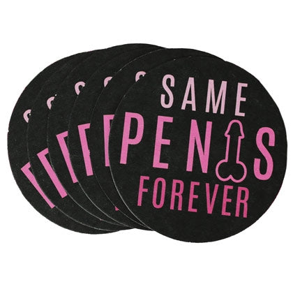 Add some laughter to the party tables with these fabulous Same Pen*s Forever coasters. Put the set of six coasters at the party tables or keep a stack at the bar for the guests to grab. Perfect for a naughty bachelorette party!