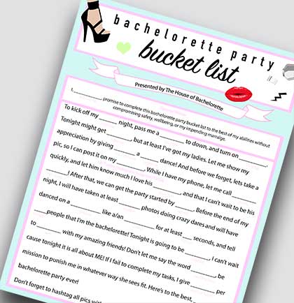 Bachelorette Party Fill in the Blank Bucket List Game Download