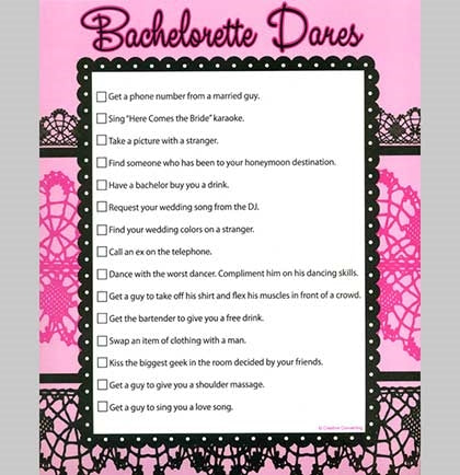 Bachelorette Dares Sheet