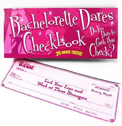 This Bachelorette Dares Checkbook is the perfect game to play at the party. One of our most popular games, this checkbook has twenty different dares to perform during the party! Upon completing the dare the &#39;reward&#39; is a fun drink. 