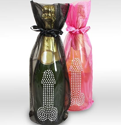 Rhinestone Pecker Wine Bag