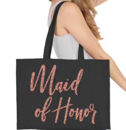 Maid of Honor Rose Gold Glam Large Canvas Tote