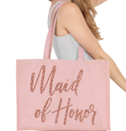Maid of Honor Rose Gold Glam Large Canvas Tote