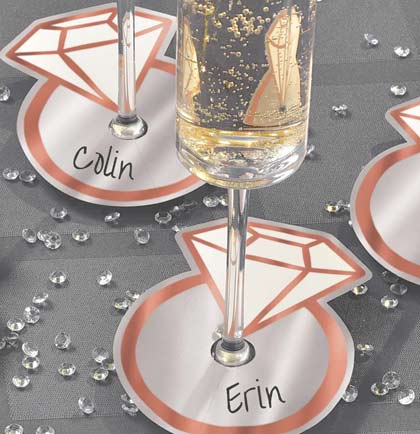 Silver &amp; Blush Diamond Ring Drink Tags - Set of 18