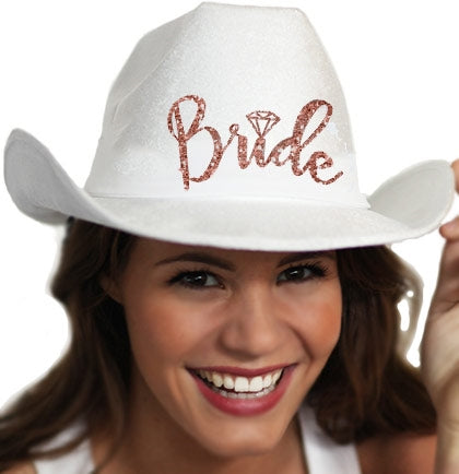 Western Rose Gold Bride White Hat