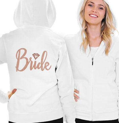 Bride Diamond Rose Gold Lightweight White Hoodie
