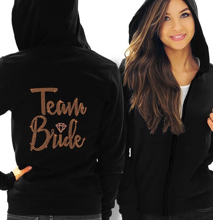 Team Bride Diamond Rose Gold Rhinestud Lightweight Hoodie