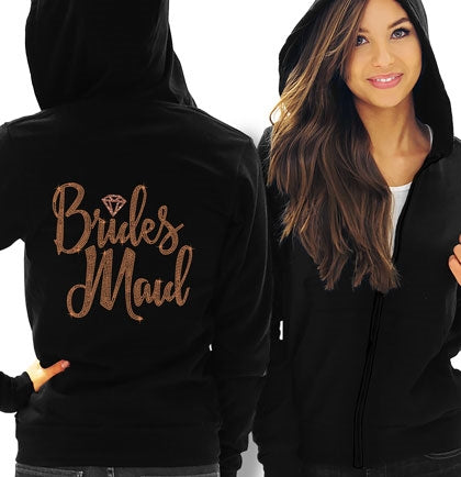 Bridesmaid Diamond Rose Gold Rhinestud Lightweight Black Hoodie