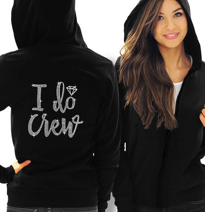 I Do Crew Diamond Rhinestone Lightweight Black Hoodie