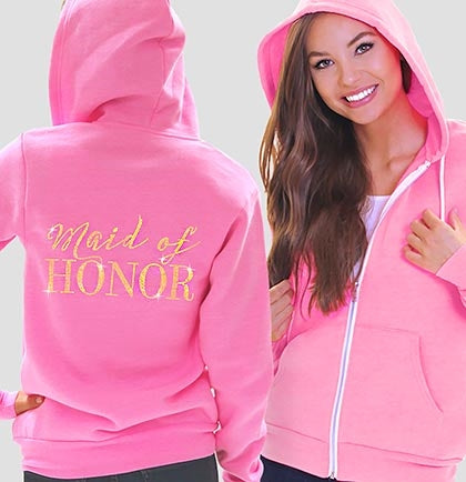 Maid of Honor Modern Fleece Hoodie: Electric Pink - Small •