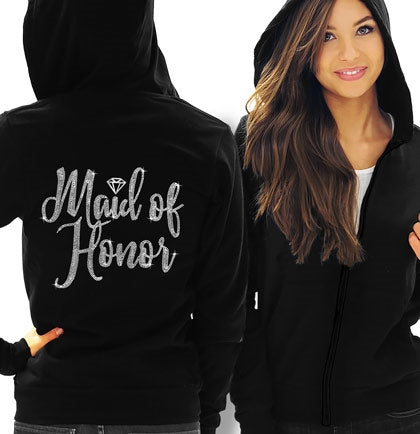 Maid of Honor Diamond Rhinestone Lightweight Black Hoodie