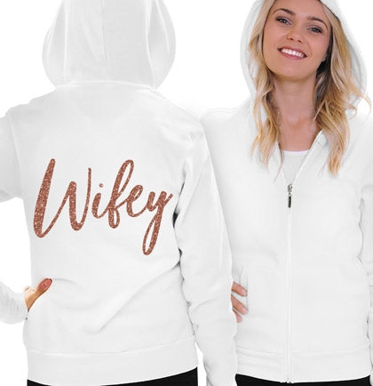 Rose Gold Wifey Lightweight White Hoodie