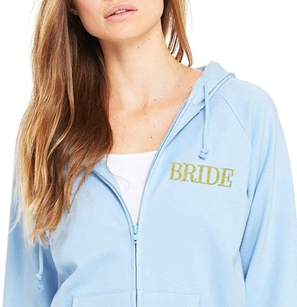 Gold Glitter Bride Light Blue Hoodie - 2XL