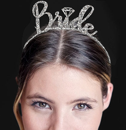 Bride with Diamond Silver Glitter Headband