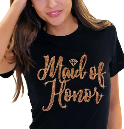 Rose Gold Maid of Honor Diamond Black Tshirt
