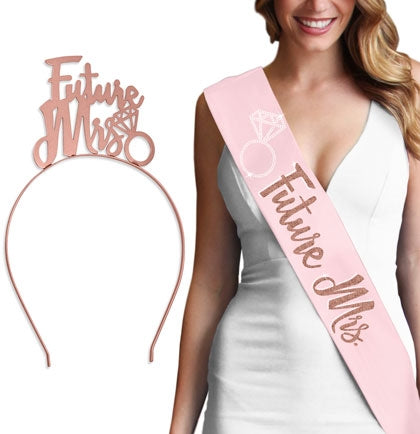 Rose Gold Blush & Rose Gold Glitter Luxury Future Mrs. Headband & Sash Set