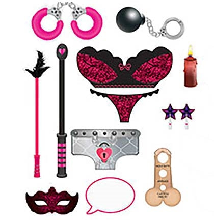 Create naughty bachelorette party pictures with these fun paper Risque Photo Signs. The 13 piece set comes with double sided signs with naughty items. 