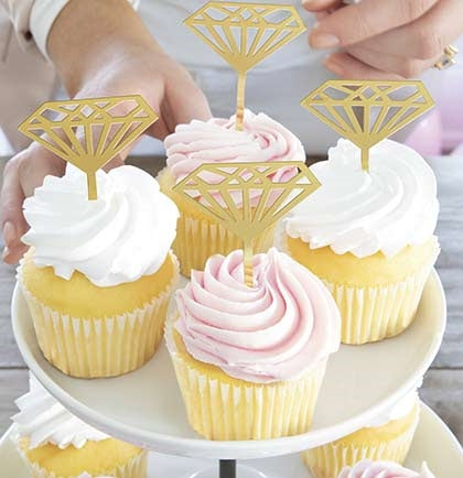 Gold Metallic Diamond Cupcake Toppers - Set of 5