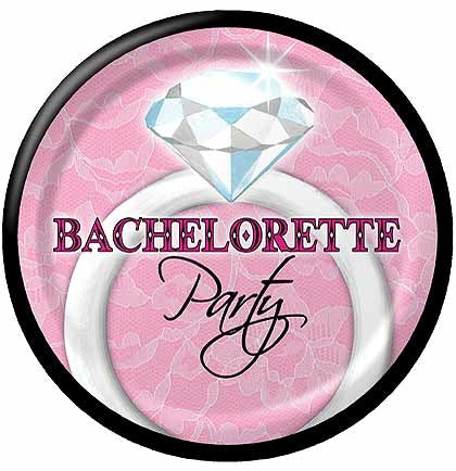 These adorable dessert plates will add flair to your bachelorette party! The blingin&#39; ring and pretty pink color brighten up any snack table.