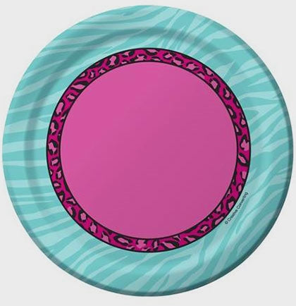 Pink Party Animal Print Plates - Set of 16