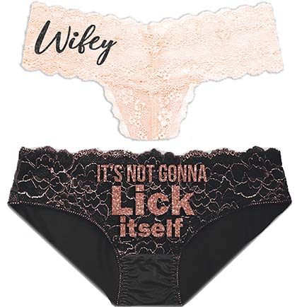 Black Wifey & Rose Gold Lick Itself Panty Set, Bridal Panties
