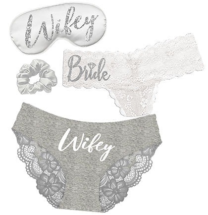 White & Grey Panty Set 4pc, Wedding Panties